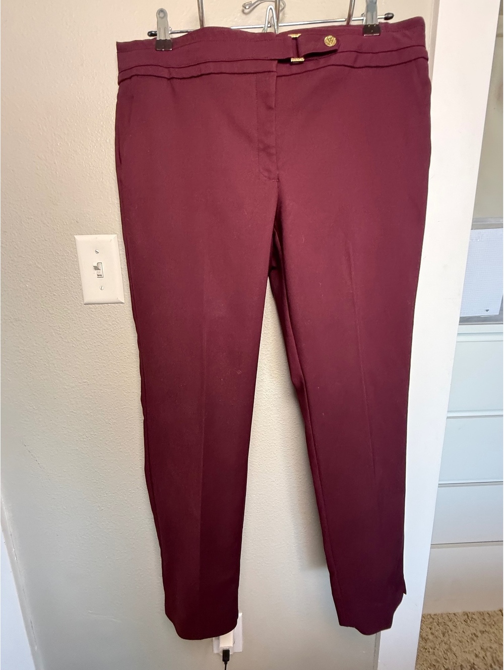 Anne Klein Women's Burgundy Dress Pants Size 8 with Gold Lion Button Detail